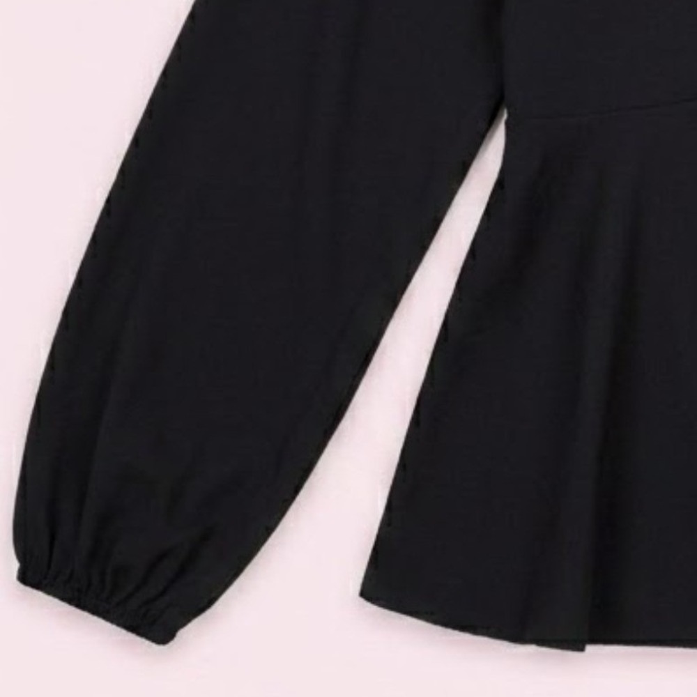 SHEIN Curve Peplum Top Womens 0XL Black Long Sleeve Smocked Back Sweetheart Neck - Picture 7 of 11